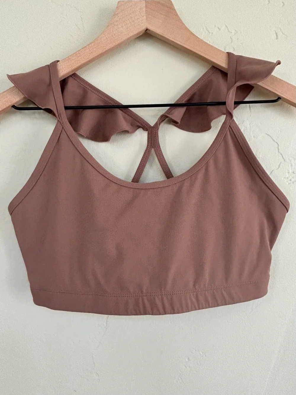 JoyLab Ruffle Strap Racerback Women’s Sports Bra Size M Dark Taupe Athleisure